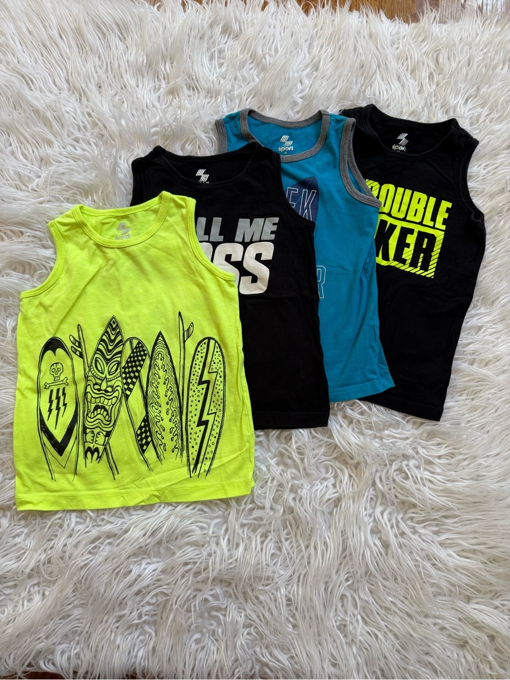 The Children's Place Neon Yellow & Black Graphic Surfboard Tank Top - Pack of 4
